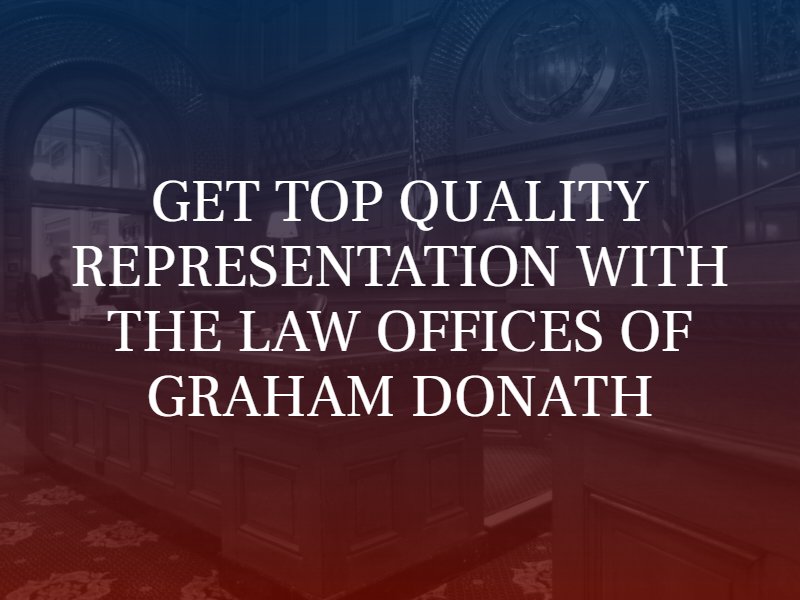 courtroom picture with caption "Get Top quality representation with the Law Offices of Graham Donath"